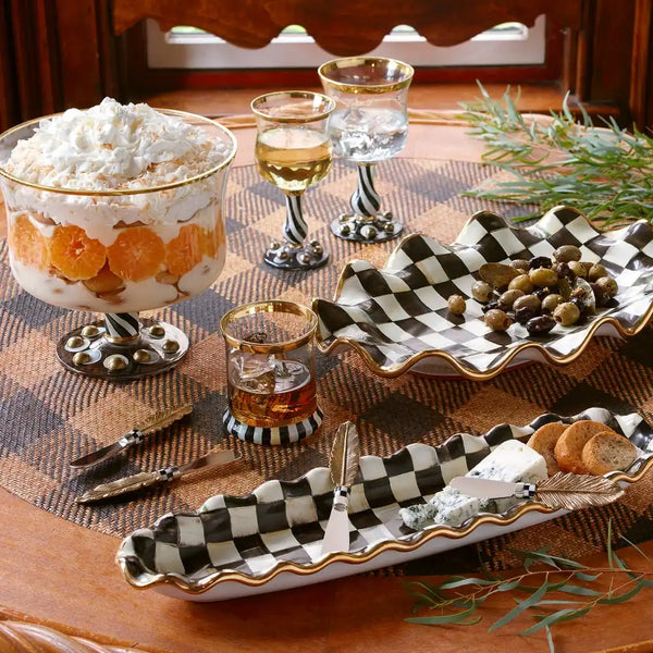Mocha Check Ceramic Large Serving Platter