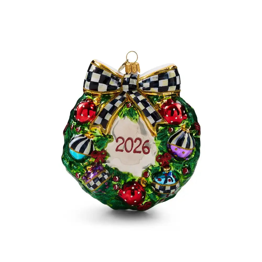 2026 Santa Wreath Glass Ornament