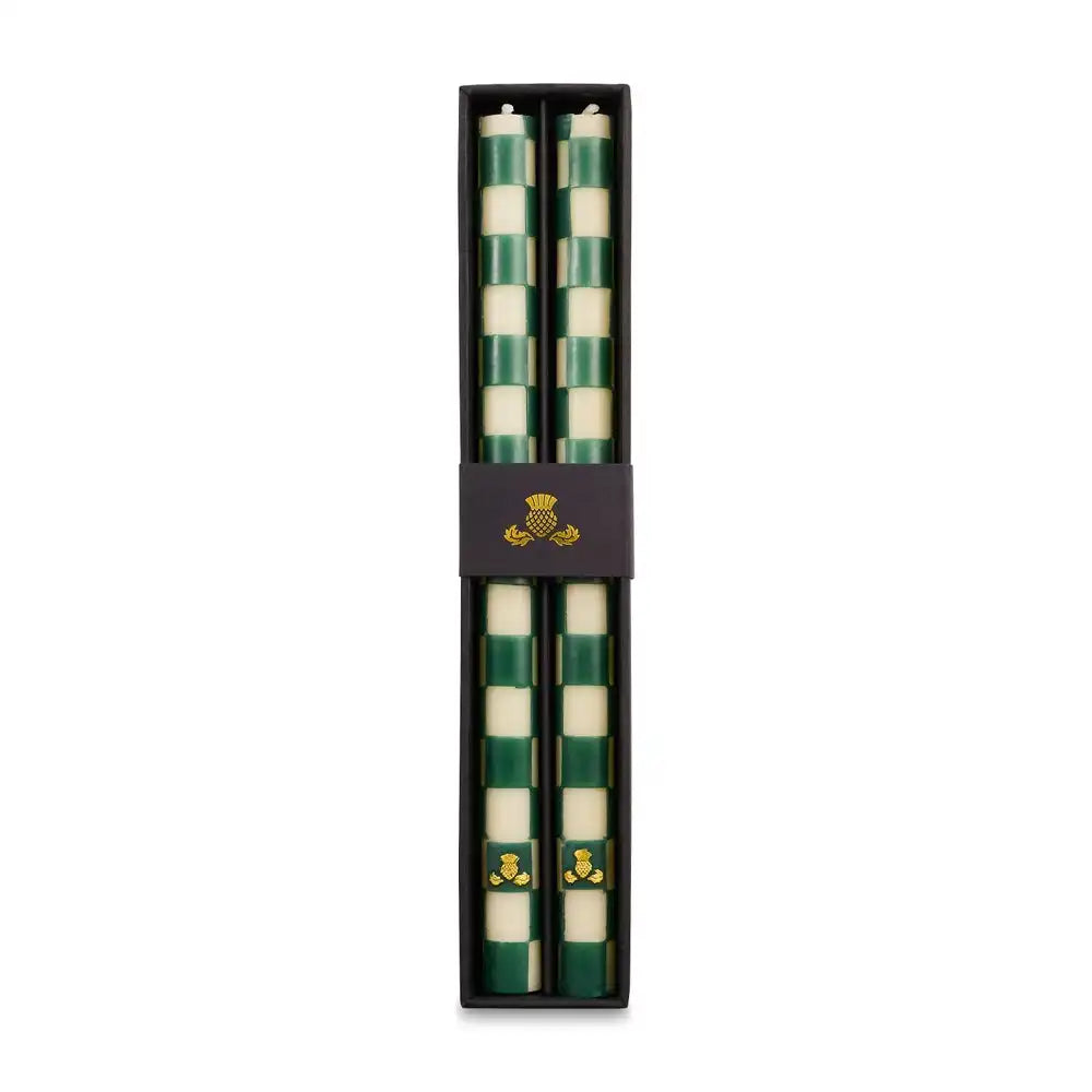 Emerald Check Dinner Candles, Set of 2