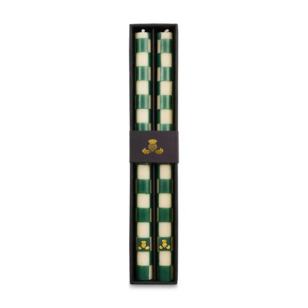 Emerald Check Dinner Candles, Set of 2