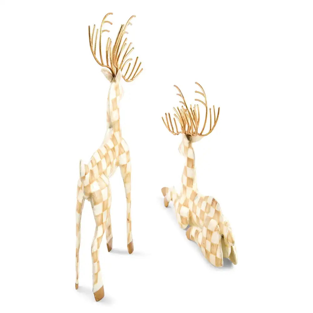 Mocha Check Capiz Deer, Set of 2