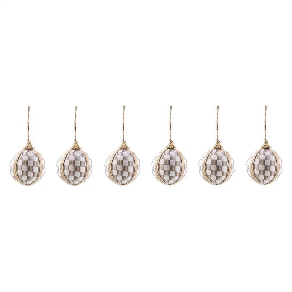 Mocha Check Fabric Medium Ball Ornaments, Set of 6