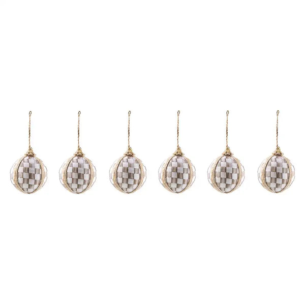 Mocha Check Fabric Medium Ball Ornaments, Set of 6