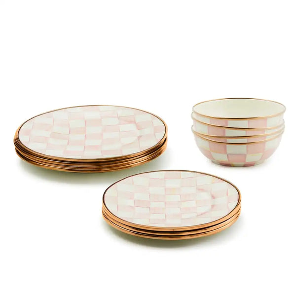 Mocha Check Dinnerware 12pc Complete Set