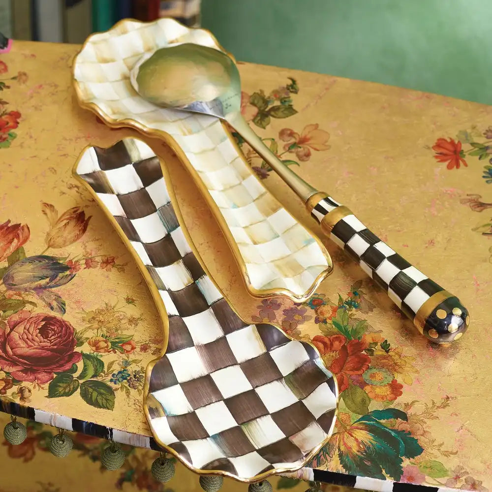 Violet Check Ceramic Spoon Rest