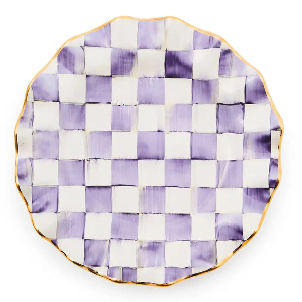 Violet Check Ceramic Fluted Dessert Plate