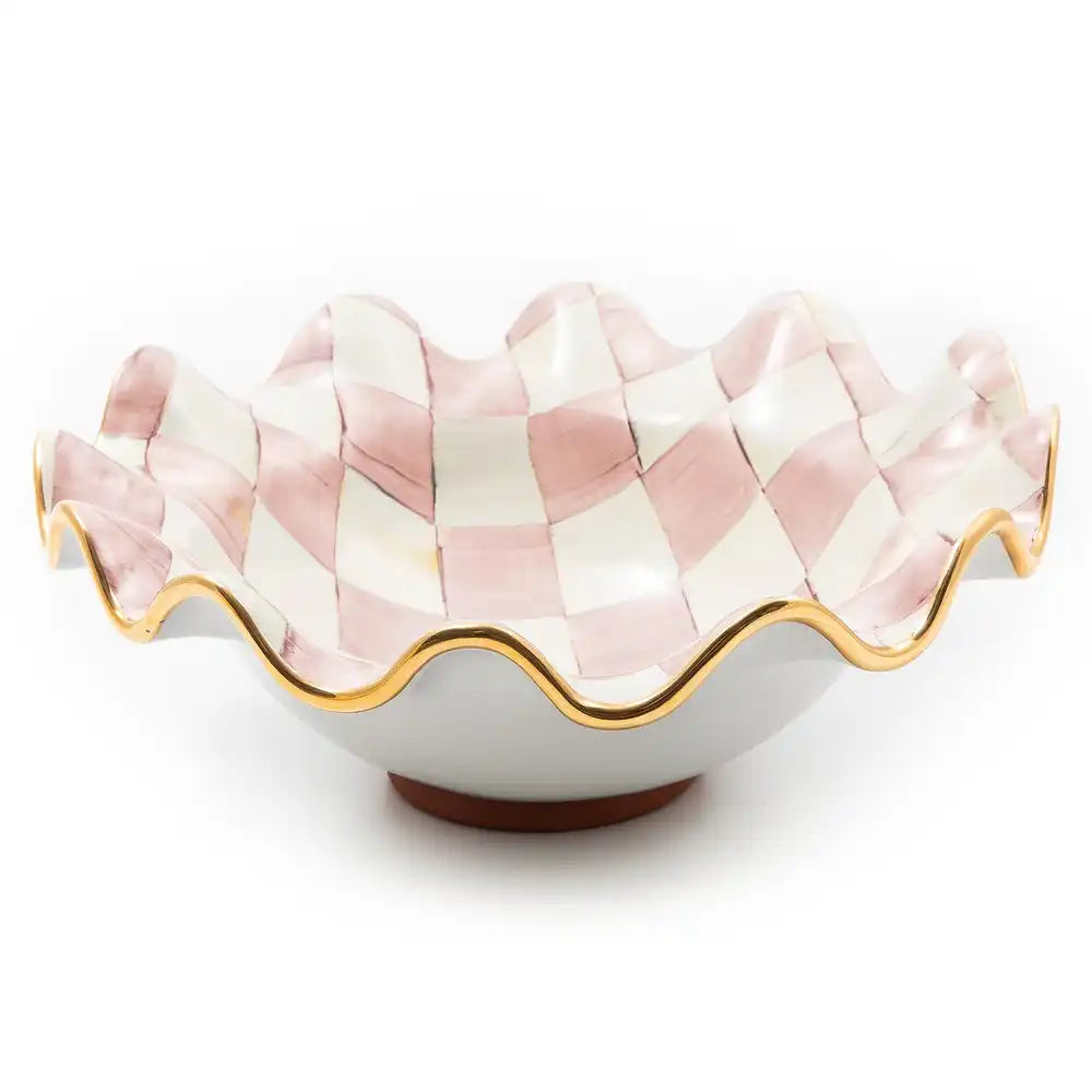 Rosy Check Medium Ceramic Fluted Serving Bowl