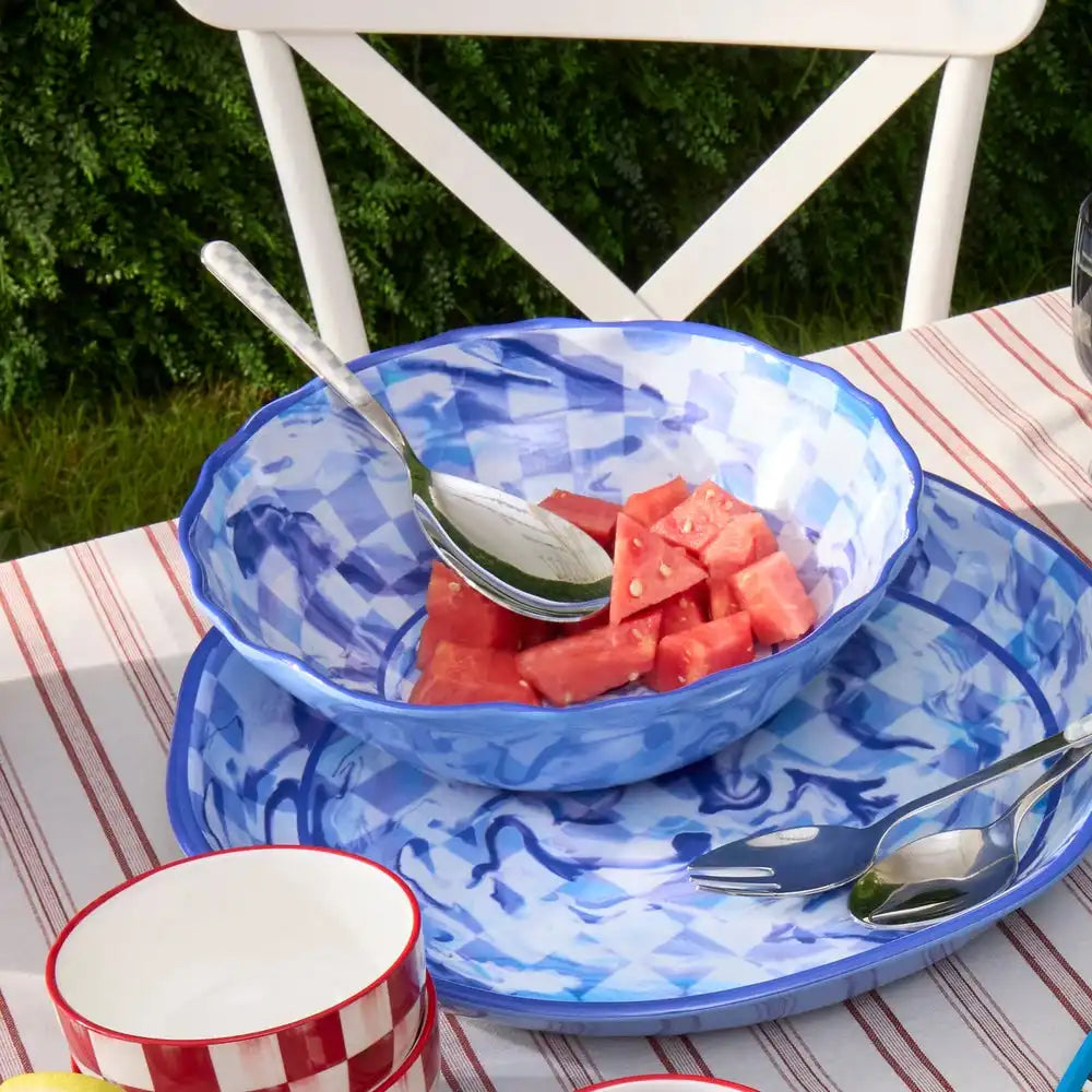 Pink Marble Check Melamine Serving Bowl