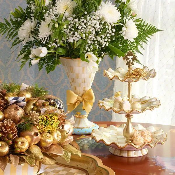 Parchment Check Three Tier Sweet Stand