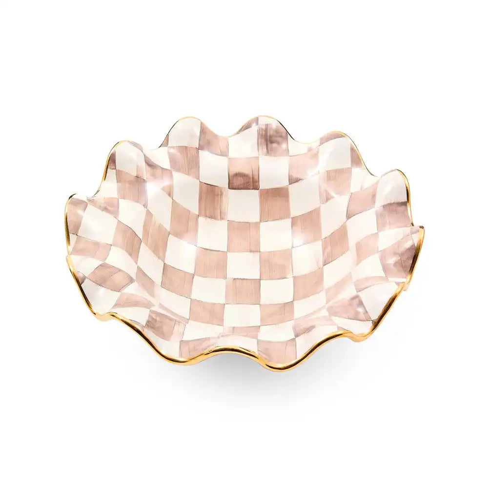 Rosy Check Medium Ceramic Fluted Serving Bowl