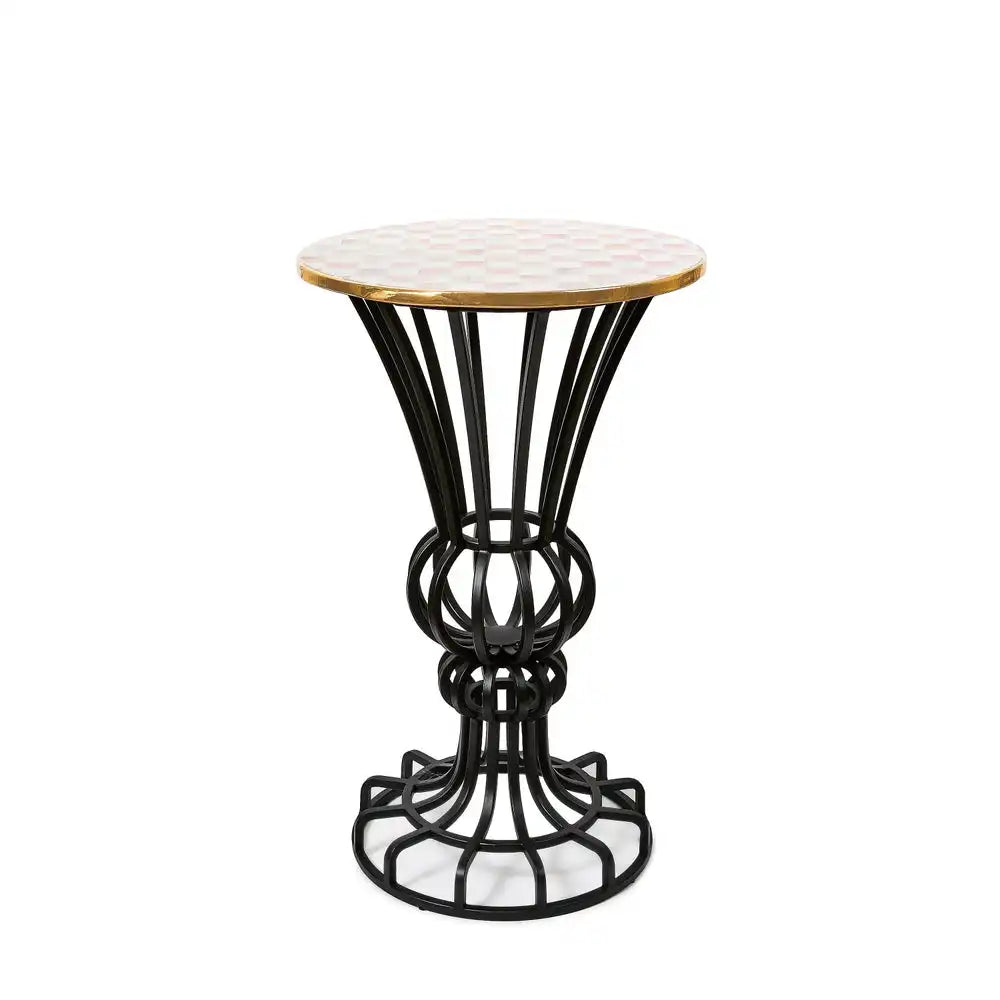 Mocha Check Pedestal Accent Table
