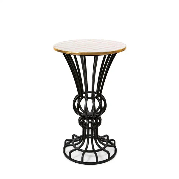 Mocha Check Pedestal Accent Table