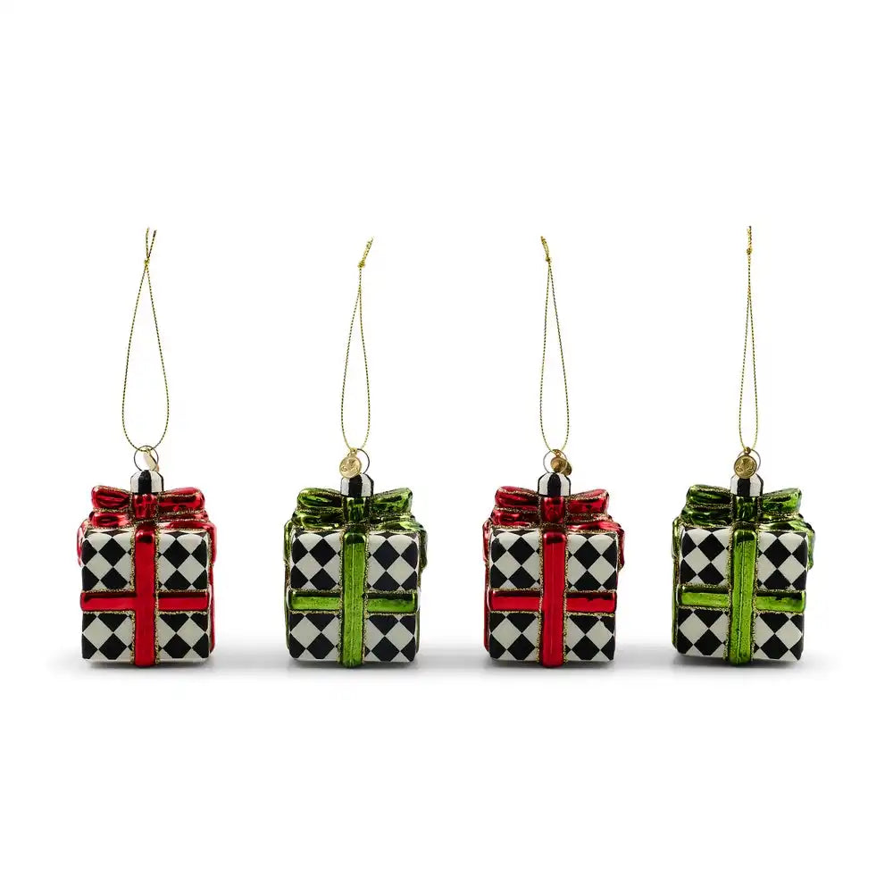 Red & Green Giftbox Glass Ornaments, Set of 4 Main image