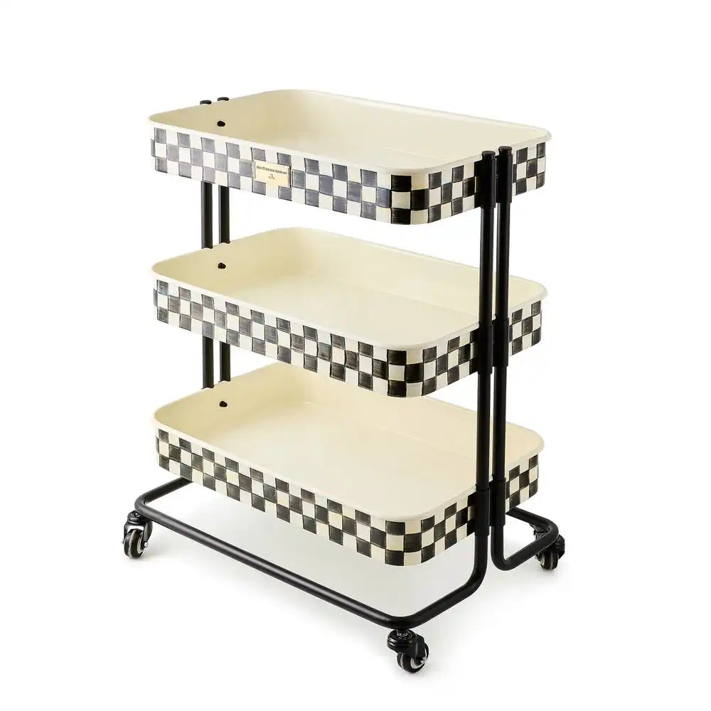 Mocha Check 3-Tier Kitchen Cart