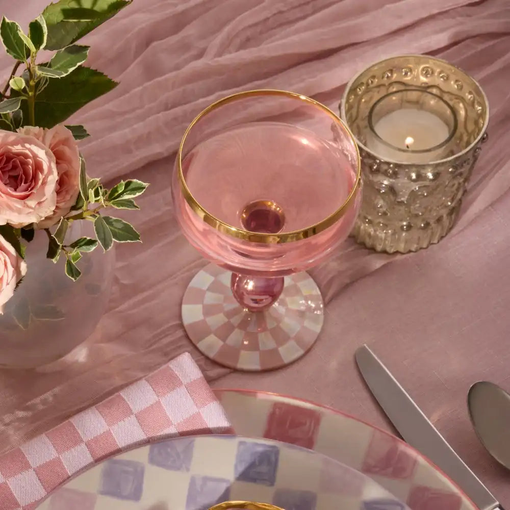 Rosy Check Tumbler Glass, Set of 2