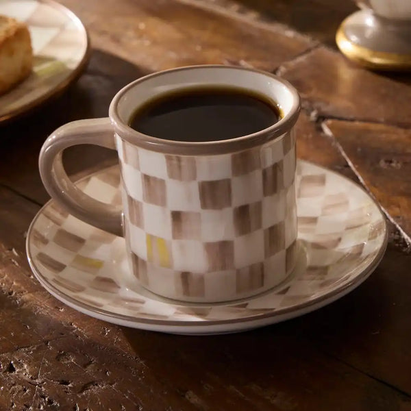 Sterling Check Espresso Cup & Saucer, Set of 2