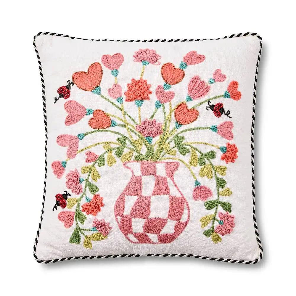 Pink Check Hearts Bouquet Throw Pillow Main image