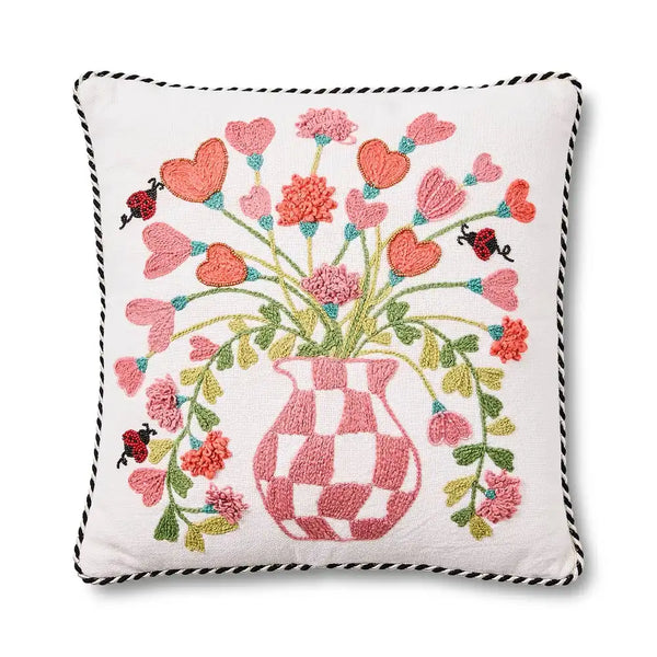 Pink Check Hearts Bouquet Throw Pillow