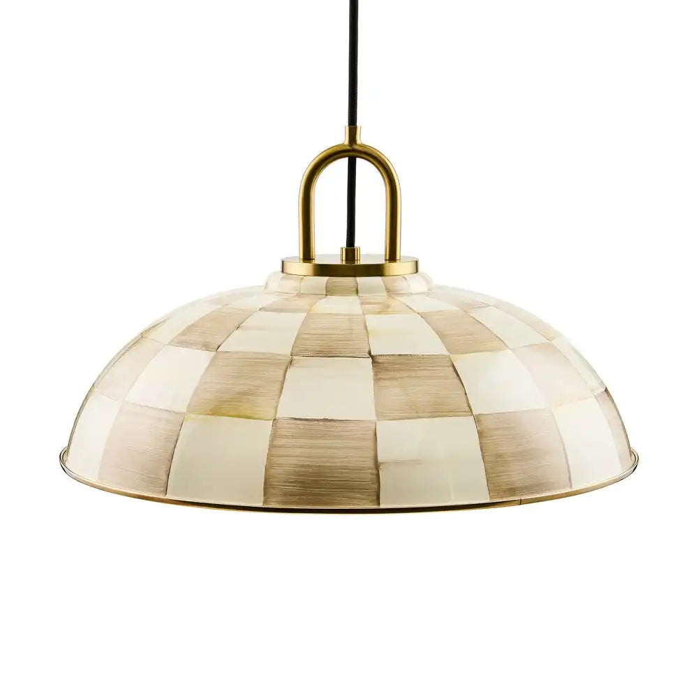 Mocha Check 8" Dome Pendant Lamp