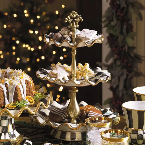 Violet Check Ceramic Three Tier Sweet Stand