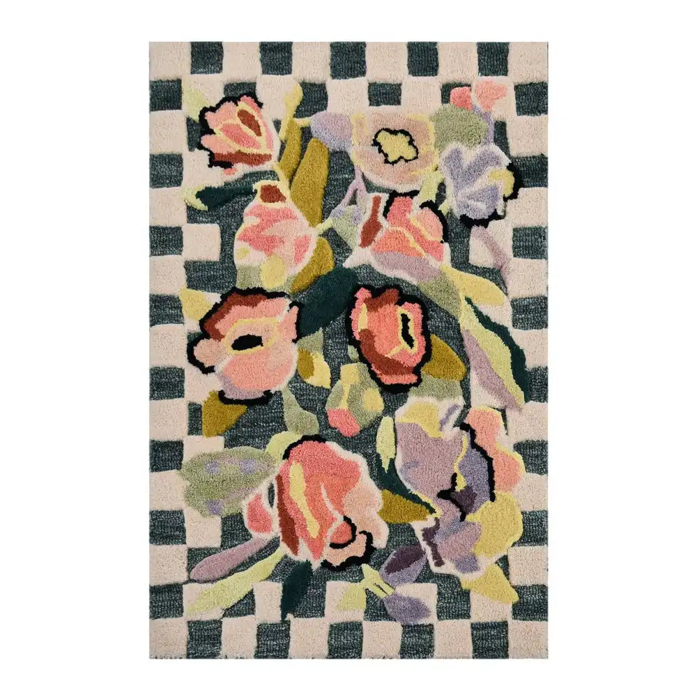 Ranunculus and Checks 6' Round Rug