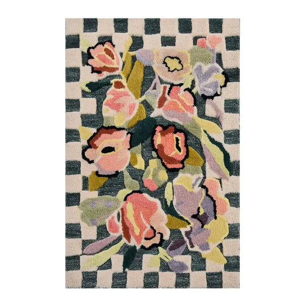 Ranunculus and Checks 6' Round Rug