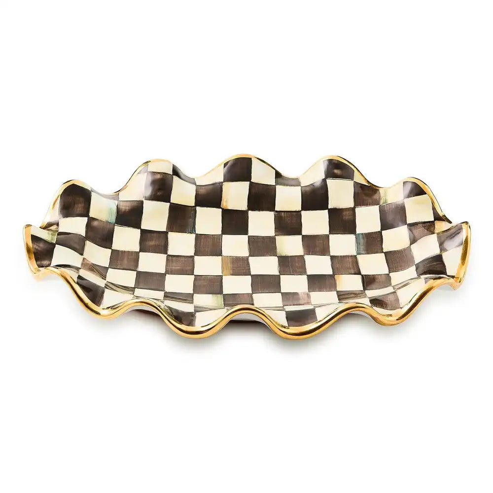 Mocha Check Ceramic Large Serving Platter