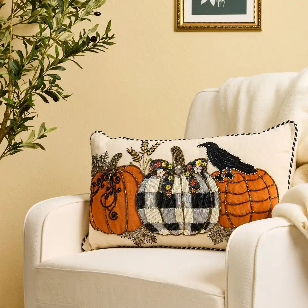 Pumpkin and Crow Lumbar Throw Pillow Secondary image