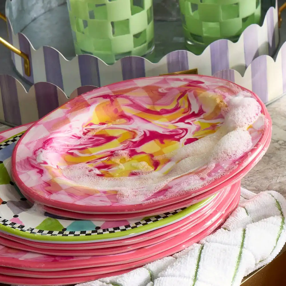 Green Marble Check Melamine Small Bowls, Set of 4