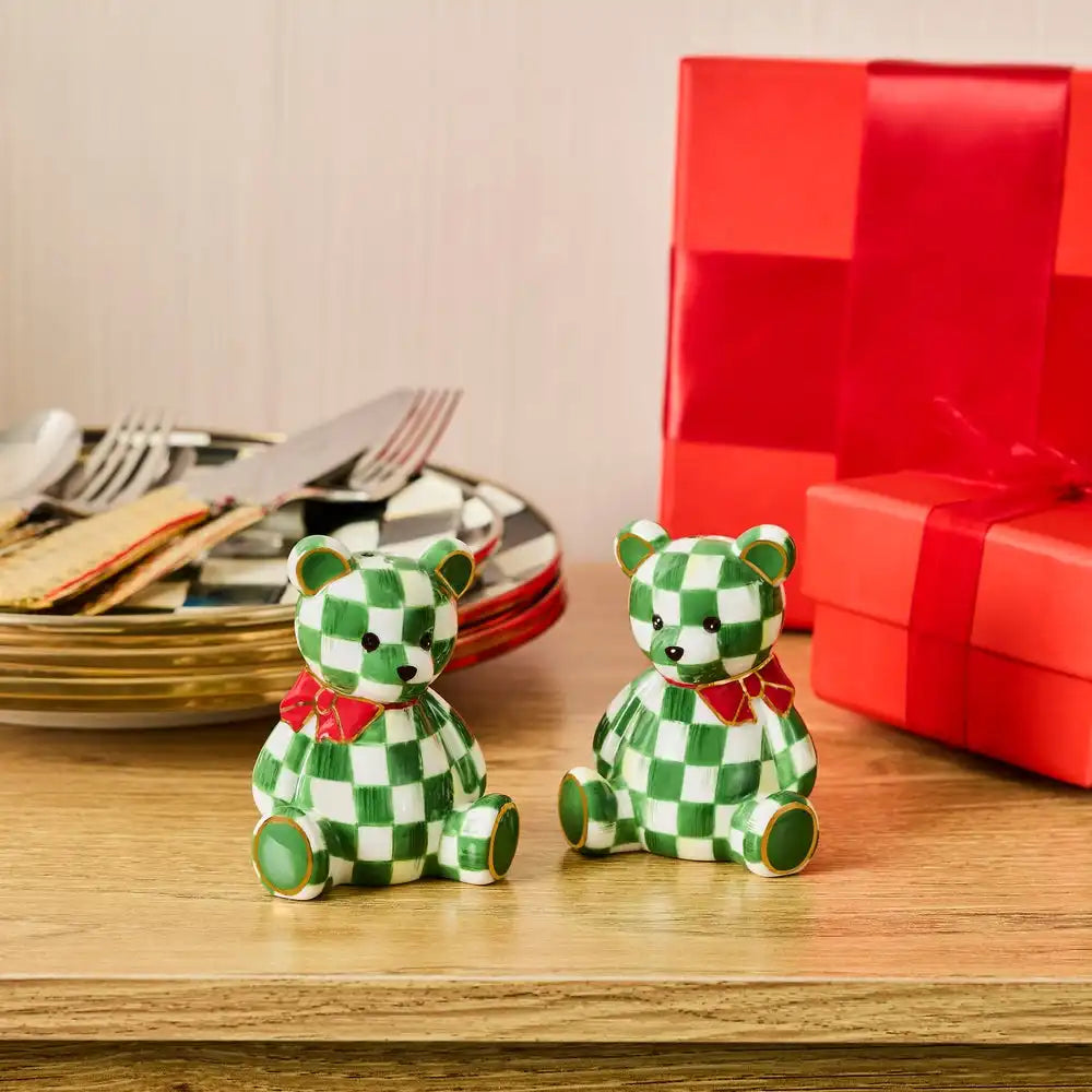 Emerald Check Holiday Bear Salt & Pepper Set Secondary image