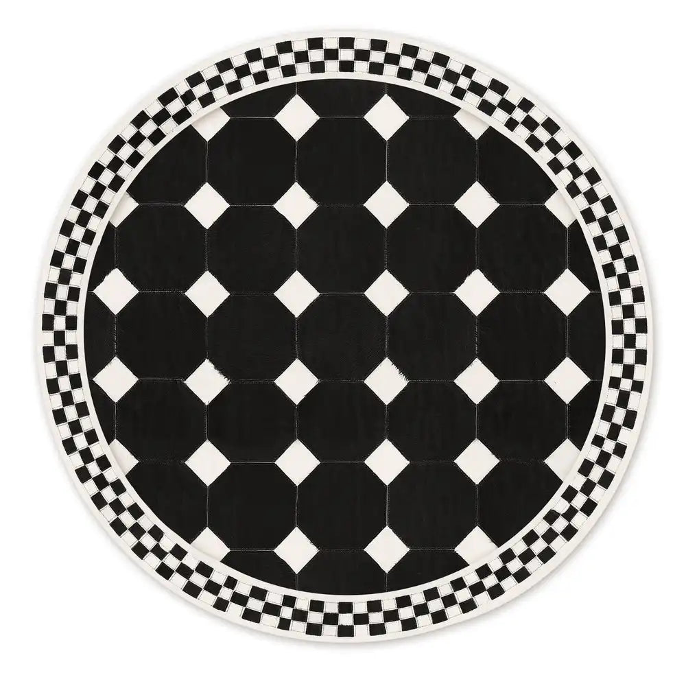 White Tile Hair on Hide 6' Round Rug