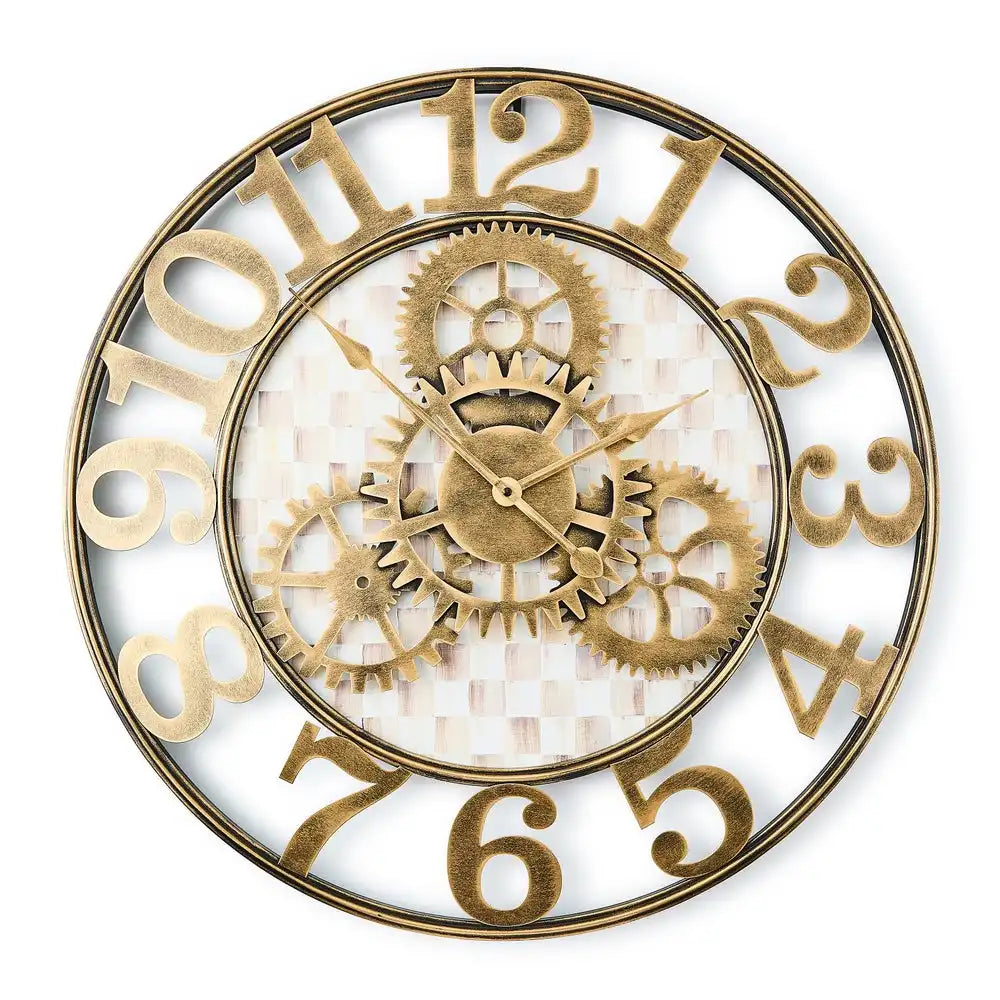 Mocha Check Large Farmhouse Wall Clock Main image