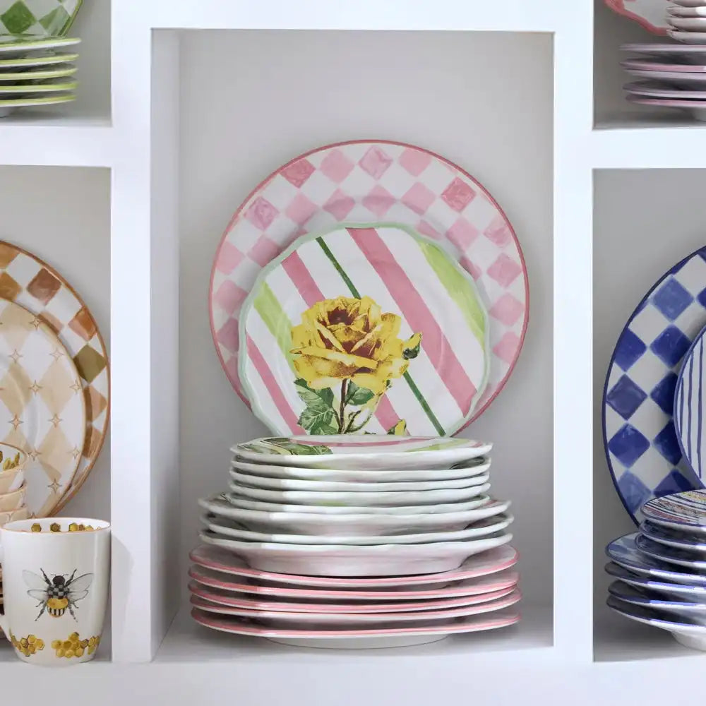 Pink Check Round Platter