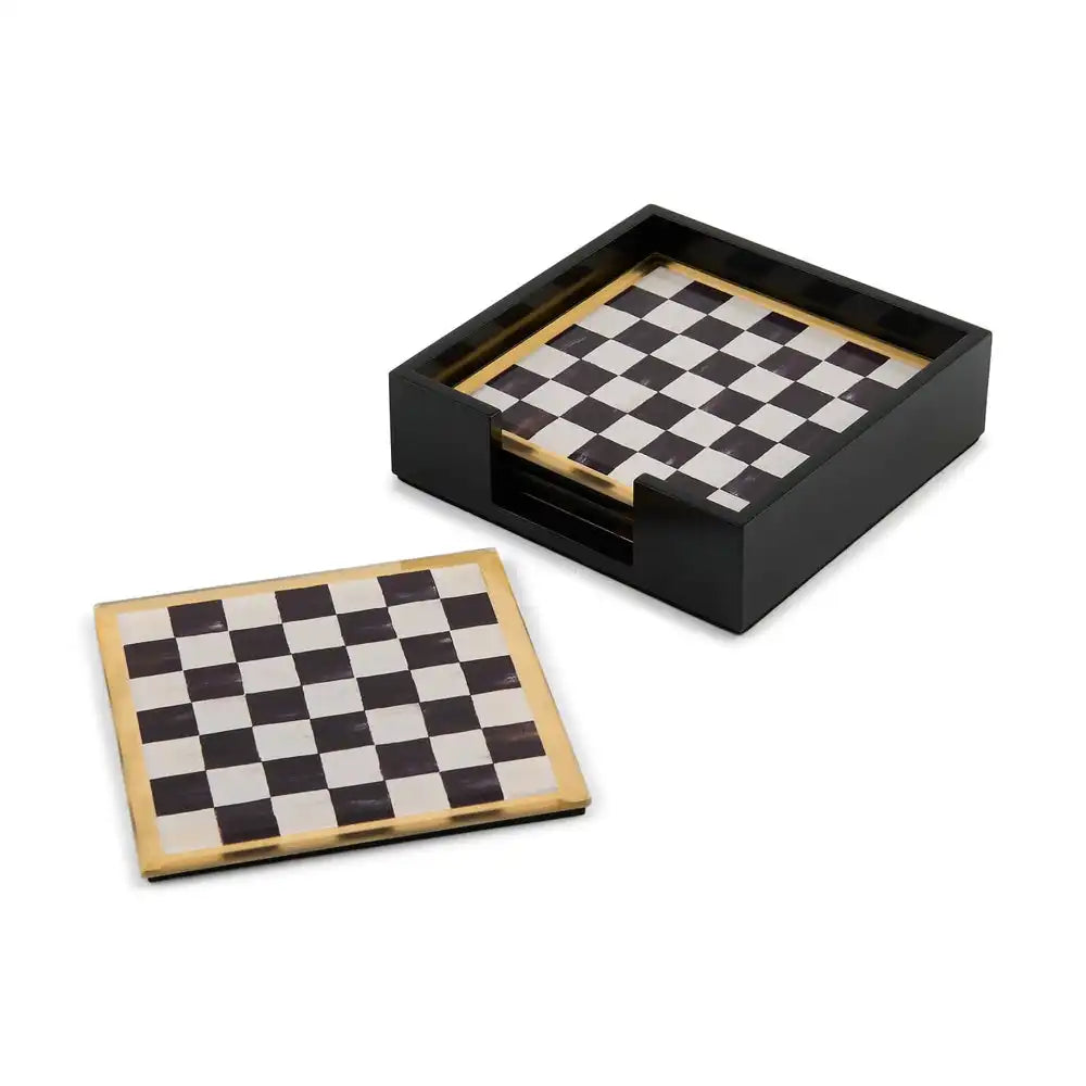 Courtly Check Glass Coasters, Set of 4 Main image