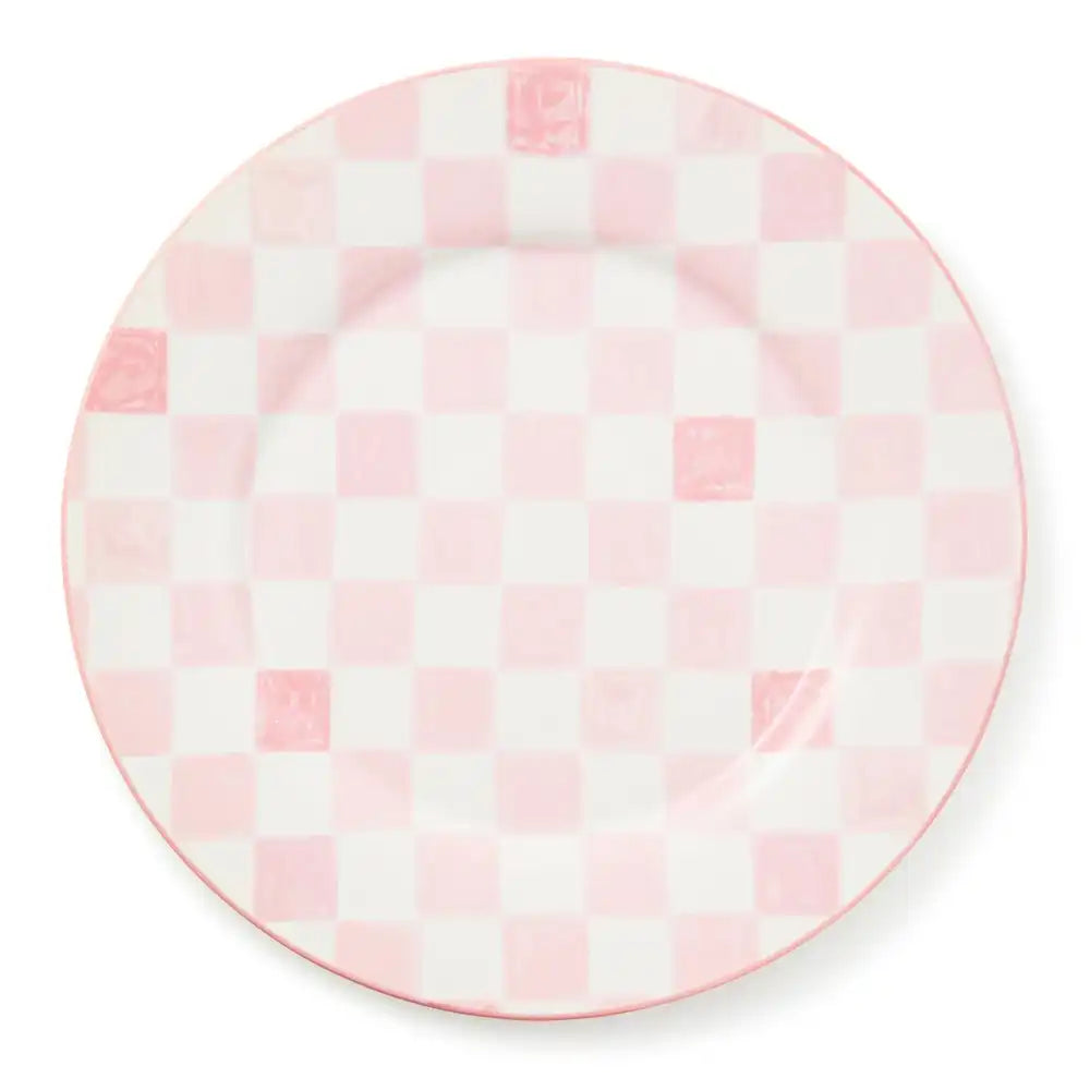 Pink Check Round Platter Main image