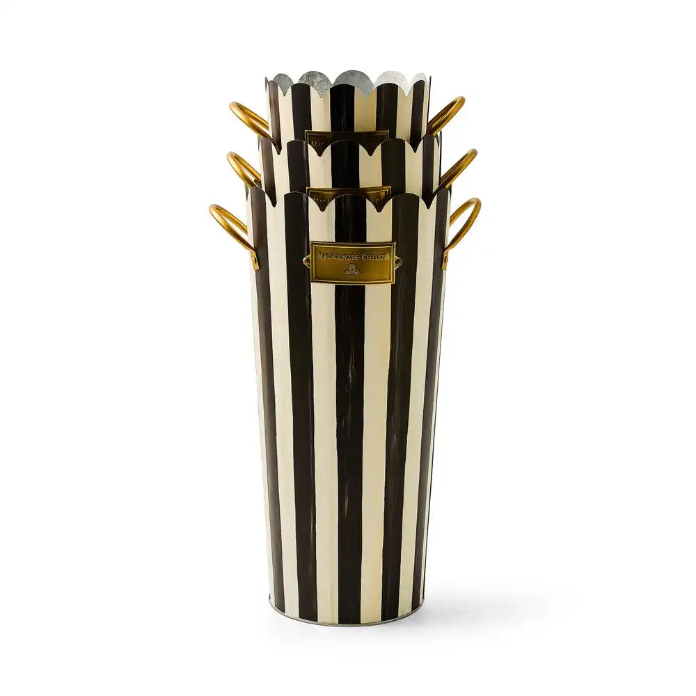Mocha Stripe Flower Buckets, Set of 3