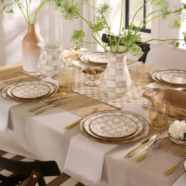 Mocha Check Dinner Plate