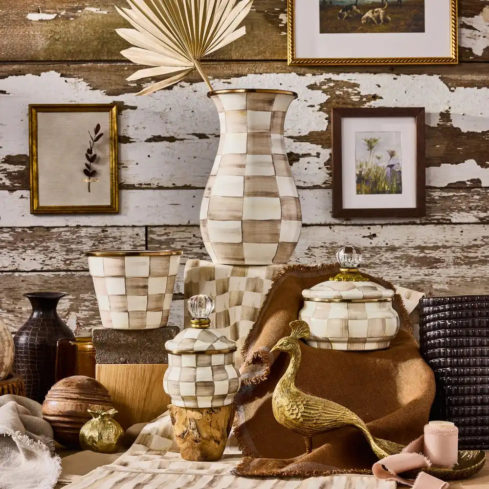 Mocha Check Tall Vase