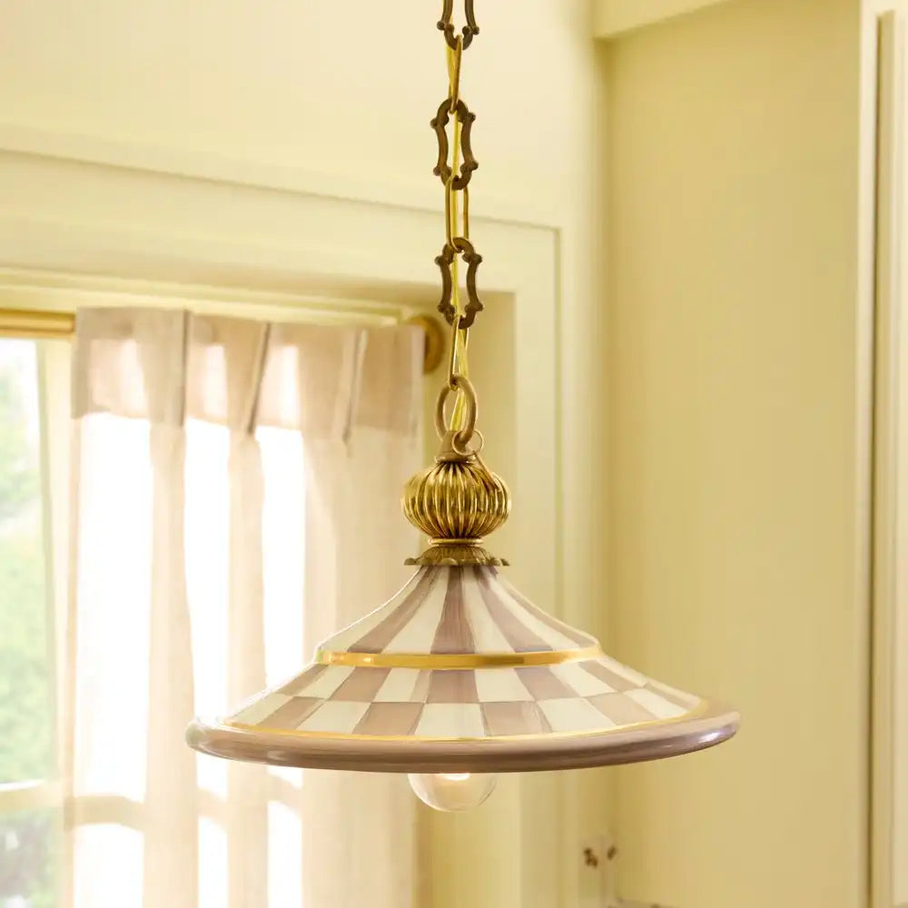 Mocha Check Flared Ceramic Pendant Lamp