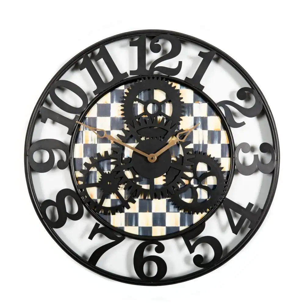 Mocha Check Large Farmhouse Wall Clock