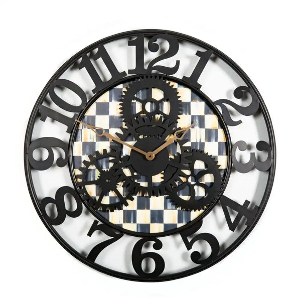 Mocha Check Large Farmhouse Wall Clock