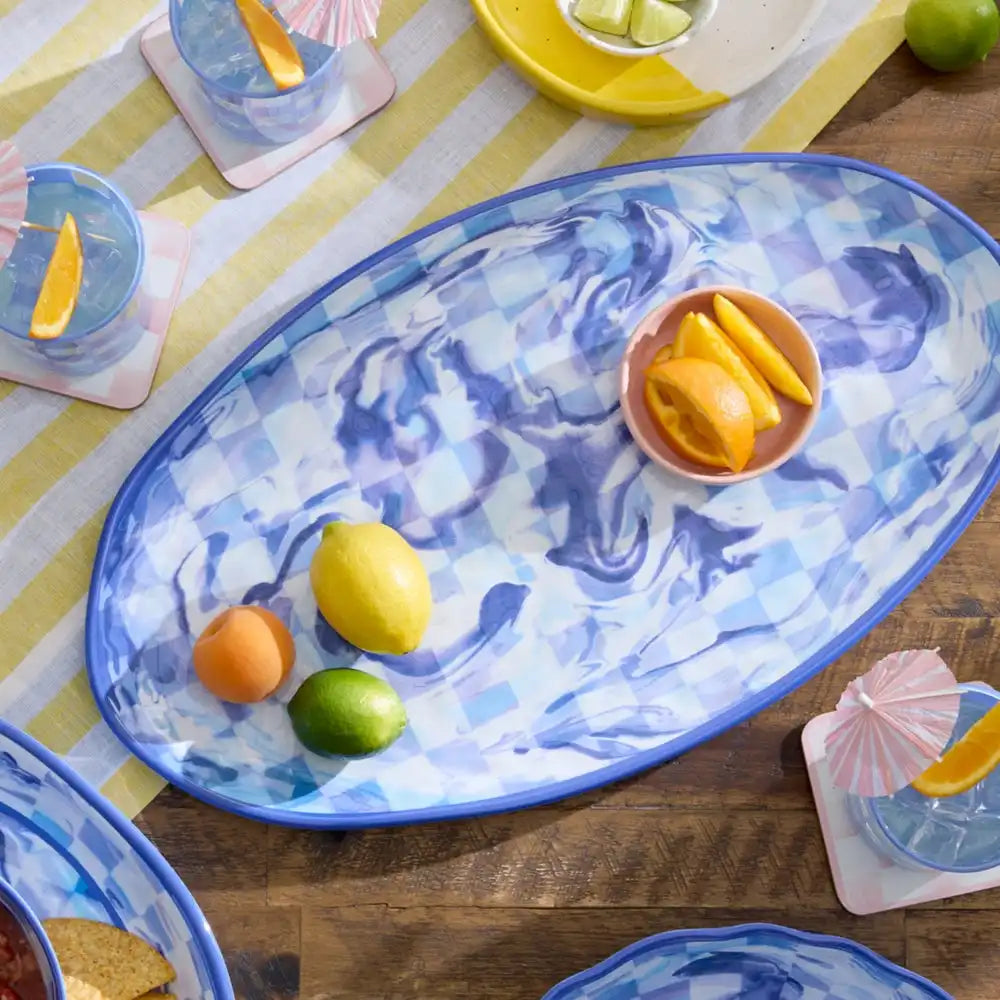 Pink Marble Check Melamine Serving Bowl
