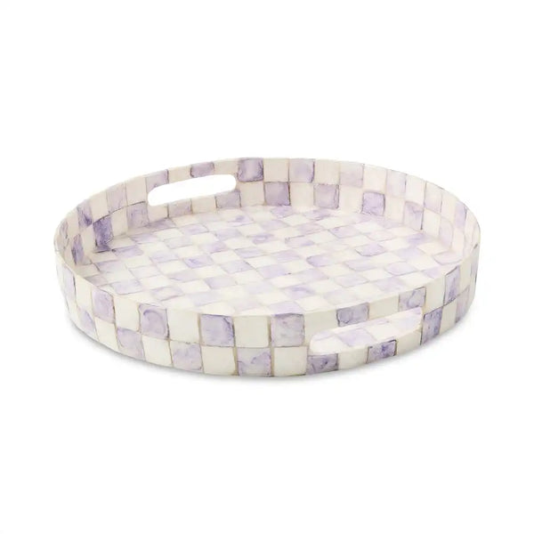 Gold Check Capiz Round Tray