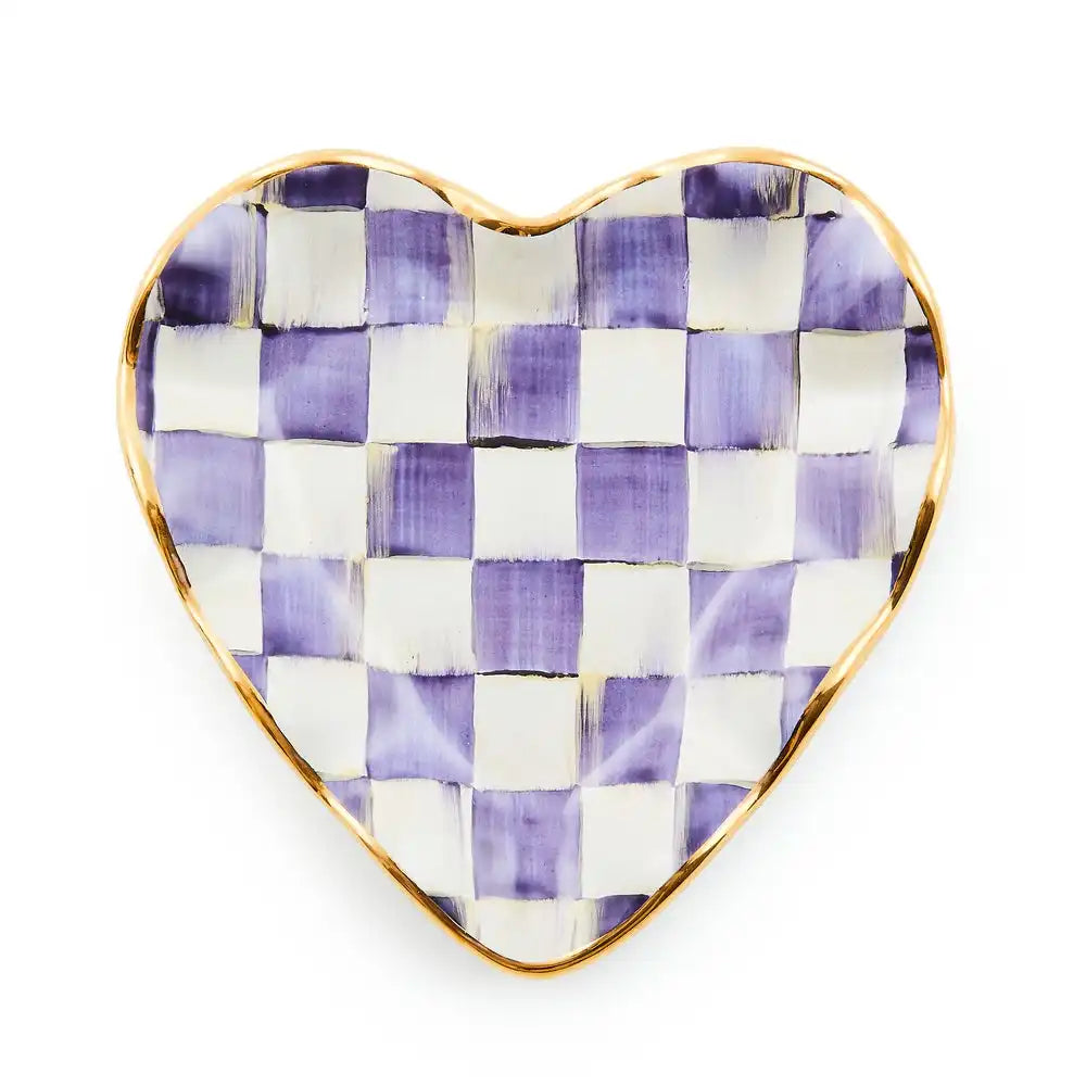 Mocha Check Ceramic Heart Plate