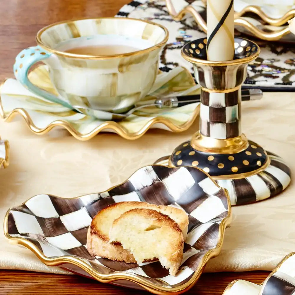 Mocha Check Ceramic Heart Plate