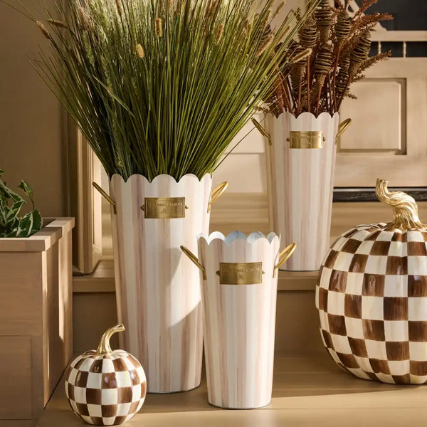 Mocha Stripe Flower Buckets, Set of 3