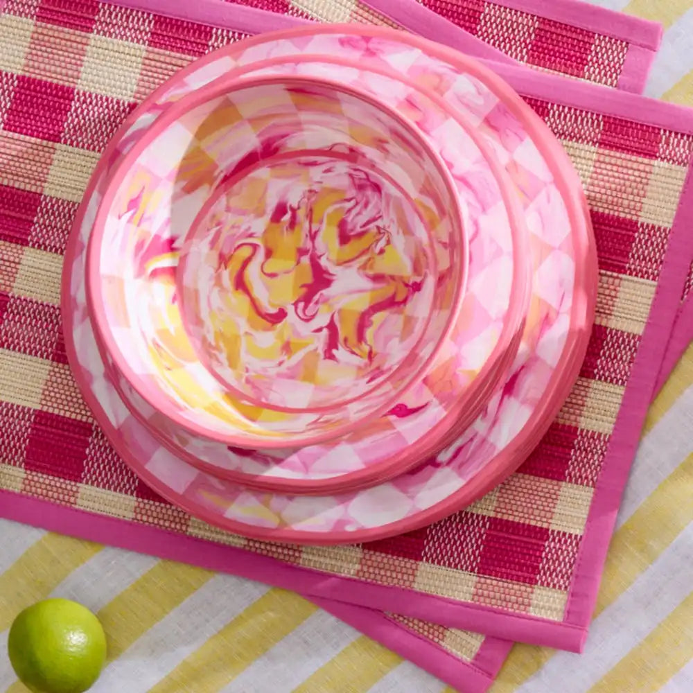 Green Marble Check Melamine Small Bowls, Set of 4