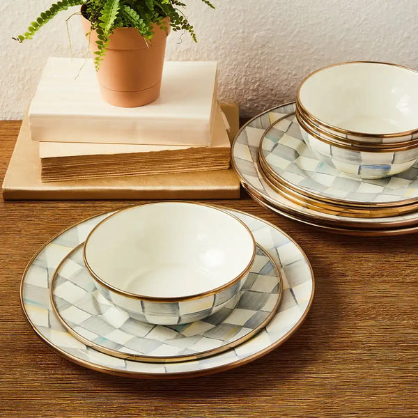 Mocha Check Dinnerware 12pc Complete Set