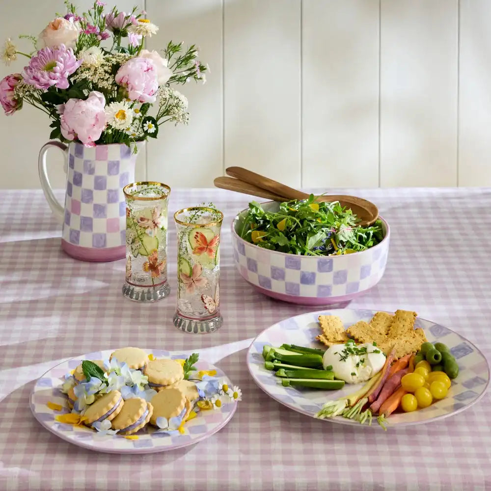 Pink Check Round Platter