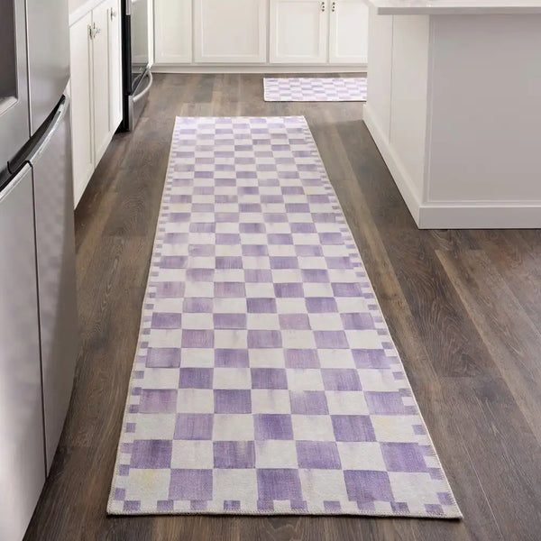 Violet Checkered 2' x 3' Washable Rug